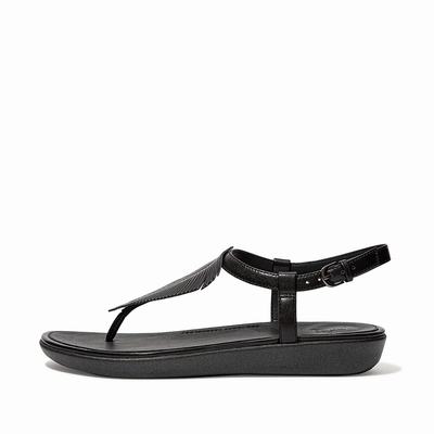 Fitflop Tia Feather Metallic Leather Back-Strap - Sandalen Damen - Schwarz (UJT583074)